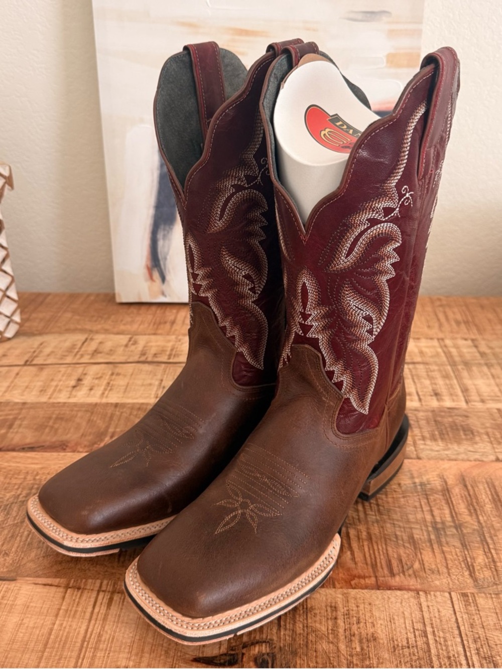 Dan Post Brown Foot with Burgundy Shaft Western Boots